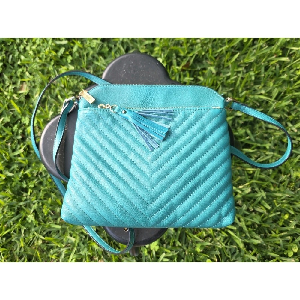 Classic Chevron Quilted Crossbody Teal Handbag   Faux Leather